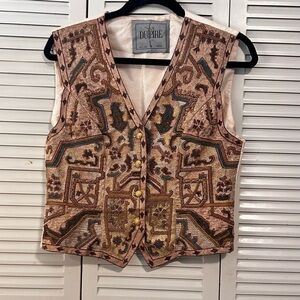 Vintage DUPIRE 100% Silk Vest Size 42 – Tapestry Brocade Look – Gold Buttons